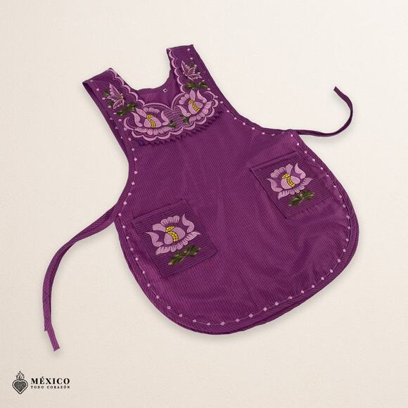 Violet Mexican Embroidered Smock Apron – Floral Traditional Design - Picture 4 of 8